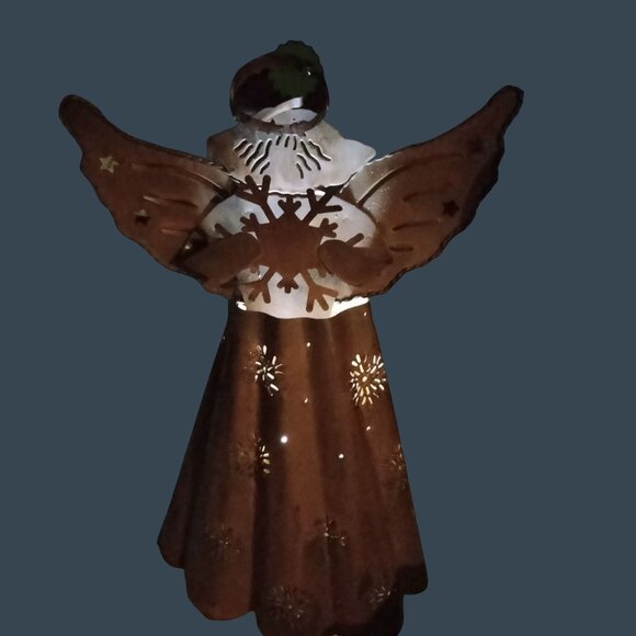 Rustic Angel Luminary Centerpiece Rusted Metal Goth Tall Candle Holder 15 inch - Picture 9 of 10